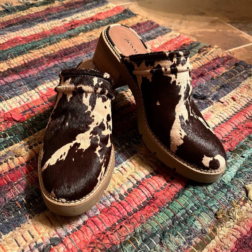 DONALD PLINER Sahara Haircalf Mule, Dark Brown/Cream, Women's Size 5, EUC